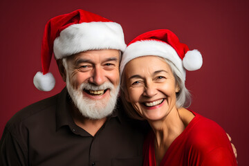 Elderly pair radiating joy during Christmas, suitable for your festive advertising needs.