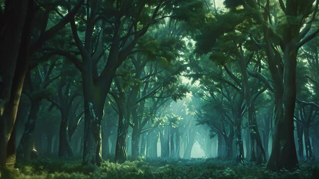 keindahan hutan. cartoon and anime style	
