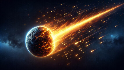 Intense Meteor Descent Against Dark Space Backdrop