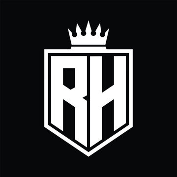 recommend clip art: RH Logo monogram bold shield geometric shape with crown outline black and white style design
