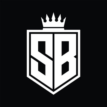 recommend clip art: SB Logo monogram bold shield geometric shape with crown outline black and white style design