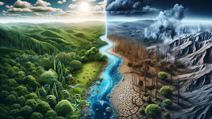 Visualizing the Impact of Global Warming on Natural Landscapes - obrazy, fototapety, plakaty