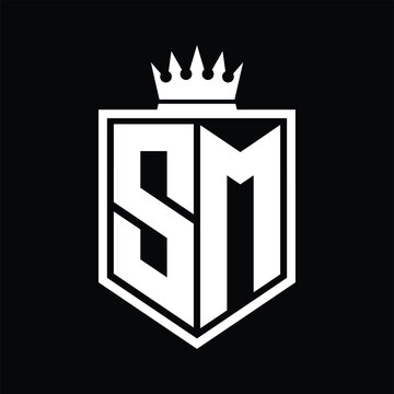 recommend clip art: SM Logo monogram bold shield geometric shape with crown outline black and white style design