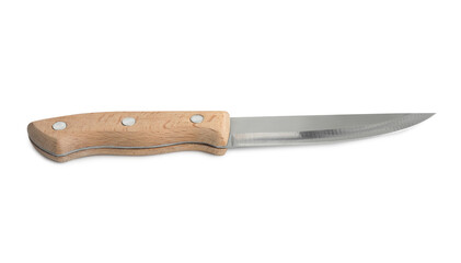 One sharp knife with wooden handle isolated on white