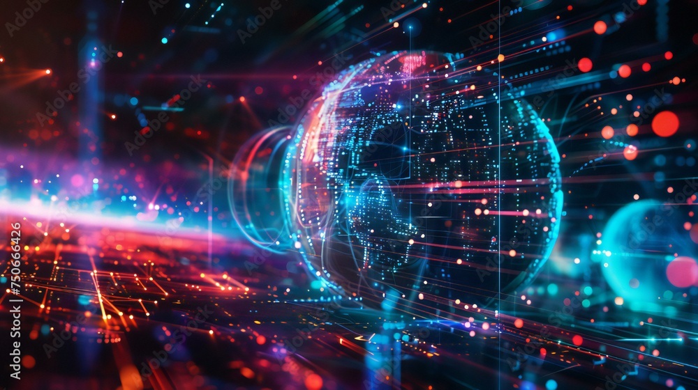 Aufkleber a colorful, abstract image of a globe with a blue and red circle in the middle