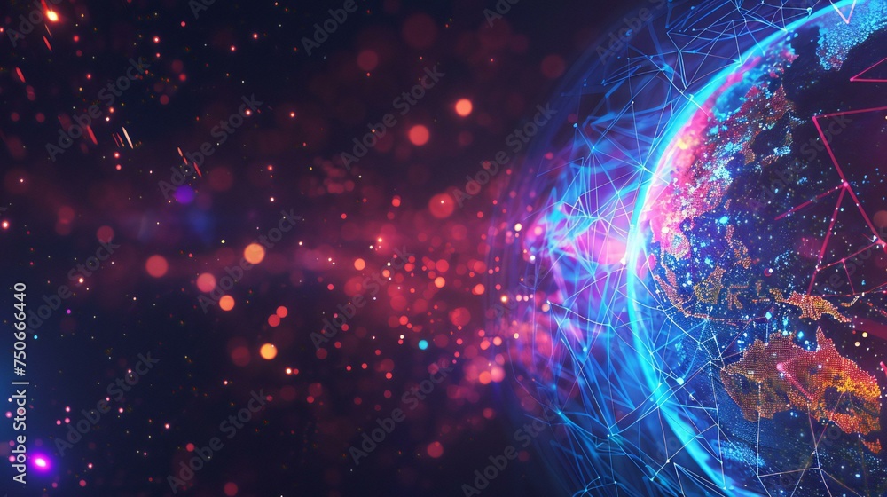 Poster a blue and red sphere with a network of lines surrounding it