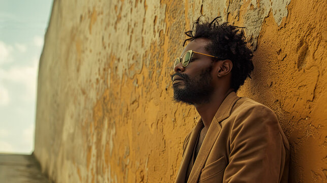 Afro-Caribbean Man Leaning Against Wall