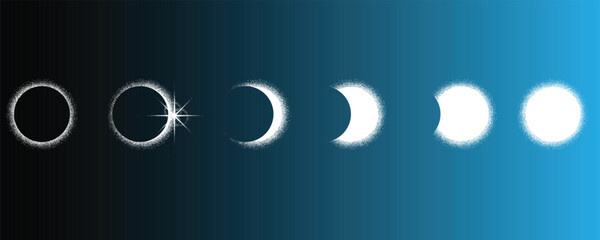Solar eclipse .Star and moon in space. Futuristic landscape, with noise texture . Night landscape .Vector illustration
