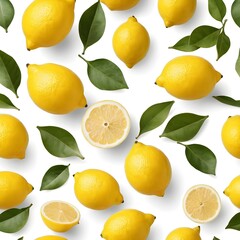 Fresh Lemon and Half Slice With Leaf on a Clean White Surface