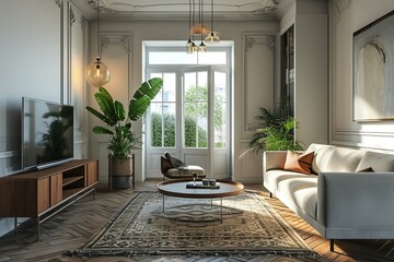 Modern vintage interior of living room - 3D Rendering