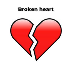 Broken heart. Two halves of the heart icon. High quality red color vector EPS 10 illustration. Can be used for any platform or purpose. Action promotion and advertising. Web, dev, ui, ux, gui.