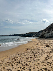 Bulgarian nature background. Wild nature and landscape. Deserted sea coast. Bulgaria. Sea views and natural backgrounds. Panoramic sea view