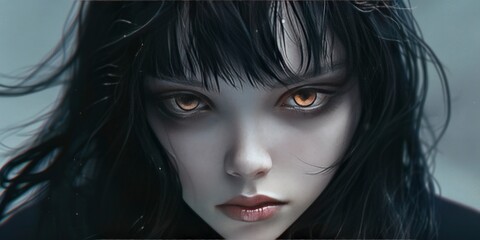 Sci-Fi Enchantment, Illustration of a Three-Eyed Witch Girl with Black Hair, Evoking Mystical Sci-Fi Realms