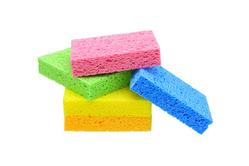 colorful  dishwashing sponge on white background closeup,isolated