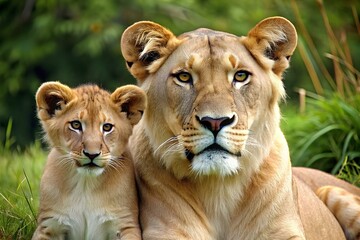 Hunter lion and cubs 