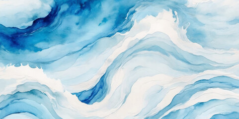 Obraz premium Watercolor surface ocean water wave, seamless blue water ocean wave background. Blue water ocean surfing wave.