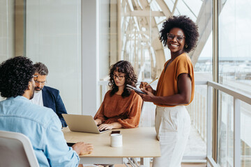 Diverse professionals collaborating in a modern office