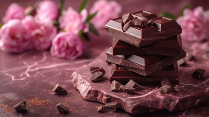 Romantic, beautiful, delicate background with flowers and chocolate for Valentine's Day, birthday,...