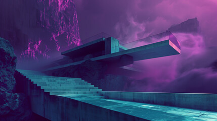 Architectural Visualisation Desktop Background Purple to Teal, Cyberpunk