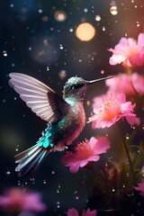 the Generative AI illustration of small hummingbird with colorful plumage flying