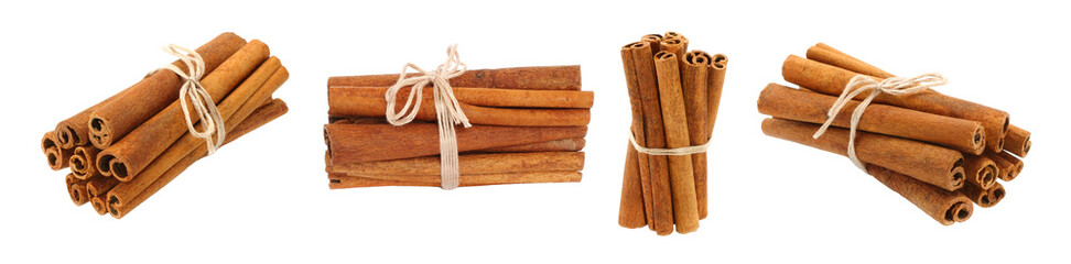 Set of Bunches of Cinnamon Sticks, isolated on transparent background 