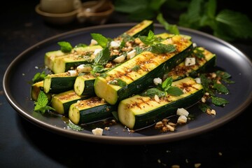 Pan-seared zucchini with mint and feta crumble