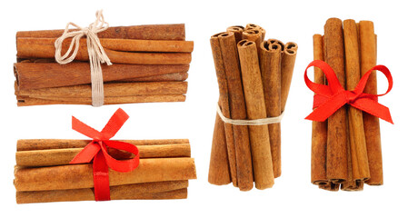 Set of Bunches of Cinnamon Sticks, isolated on transparent background 