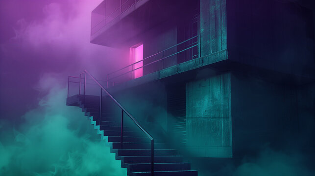 Architectural Visualisation Desktop Background Purple to Teal, Cyberpunk