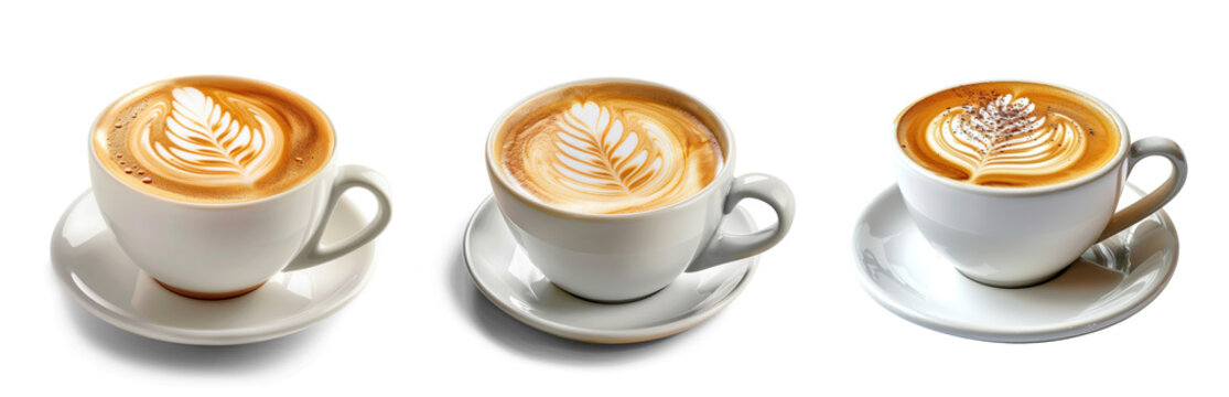 Set Cup of latte transparent background