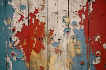 Peeling paint on an old wooden door