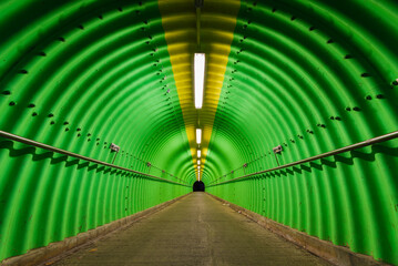 Empty pedestrian tunnel at night. Architecture abstract background