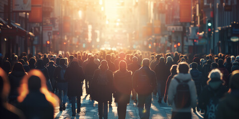 Fototapeta na wymiar A large crowd of people walking down a city street, generative ai