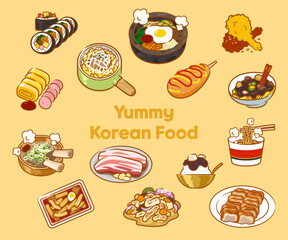 Yummy Korean food illustraions, Vector set