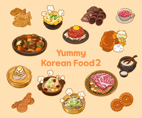 Yummy Korean food illustraions, Vector set 2
