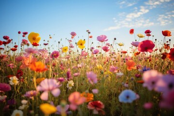 Obraz premium Rainbow of wildflowers creating a natural color gradient across the field