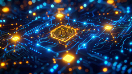 Close-up of neon blue cryptographic codes and blockchain data, a backdrop for the secure and anonymous nature of cryptocurrency