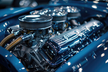 Precision Unveiled: Close-up Detail of a V8 Engine under Soft Overhead Lighting