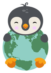 Cute penguin with a globe