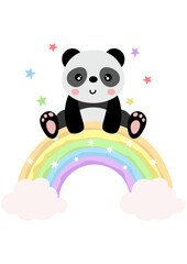 Happy panda on top of the rainbow