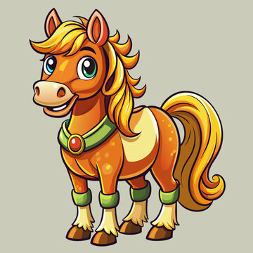 Horse colt filly mare stallion bronco foal gelding mustang nag plug pony steed animal pet vector illustration draw cartoon pretty cute