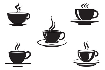Cute Coffee Cup Icon Set Outline Silhouette Icons In White Background	
