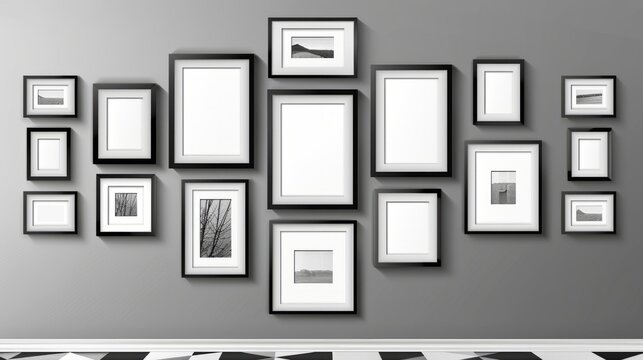 Frames on wall. Photo or picture painting art gallery in interior vector