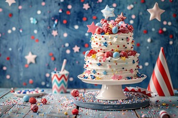 Delectable Patriotic Delight: A Cake of Red, White, and Blue Splendor
