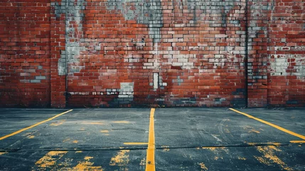 Foto op Plexiglas Industrial background, empty grunge urban street with warehouse brick wall © Emil