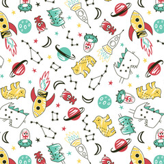 Spaceships stars,planets,cats,alien,moon,rocket kids clothing pattern