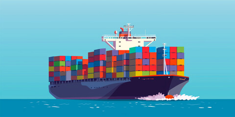 Cargo ship container in the ocean transportation, shipping freight transportation.