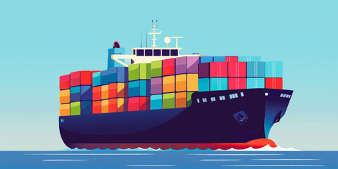 Cargo ship container in the ocean transportation, shipping freight transportation.