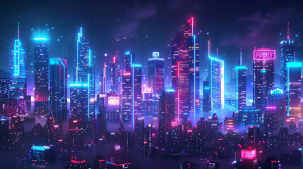 Obraz premium A backdrop background featuring a futuristic city skyline with neon lights