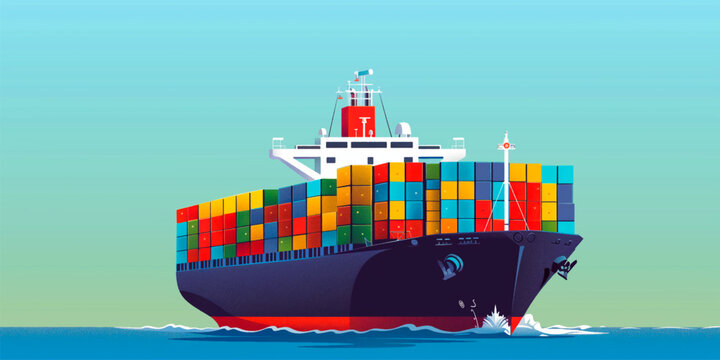Cargo ship container in the ocean transportation, shipping freight transportation.