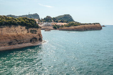 View of cliffs of Corfu Island on a sunny day